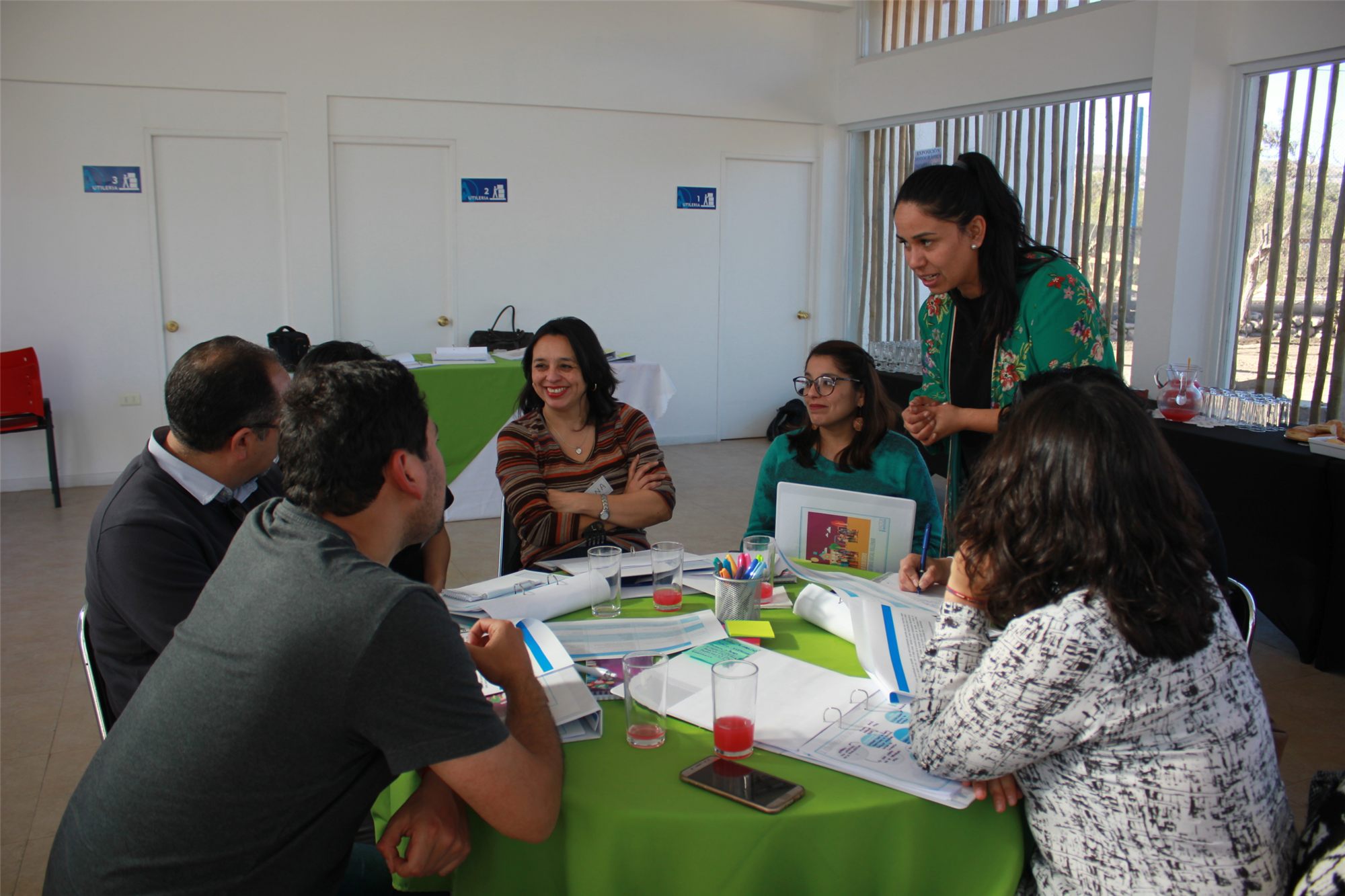 Carolina trabajando junto a un grupo de profesionales